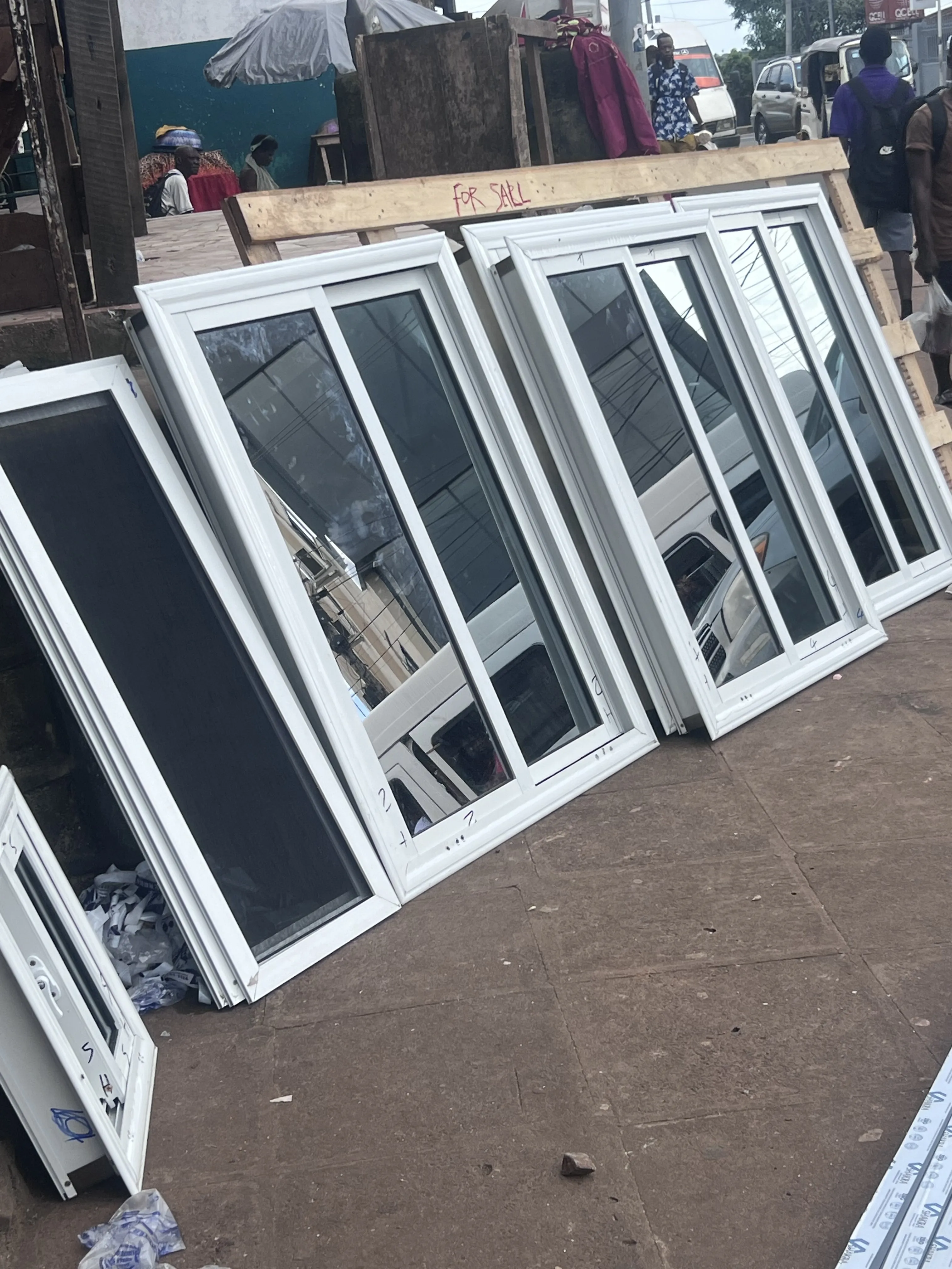 Finished aluminium windows outside the SIMMAS workshop